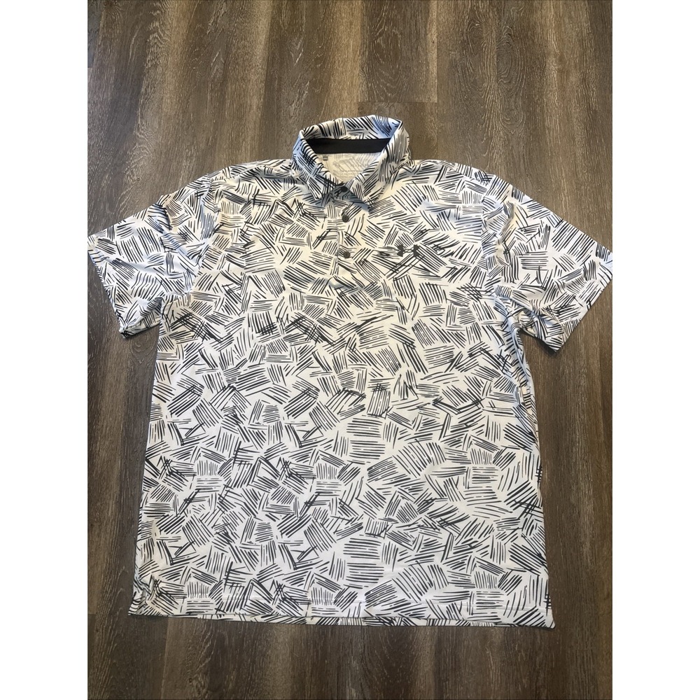 Under Armour Playoff Polo Men's XL White Black Geometric Golf Performance Shirt